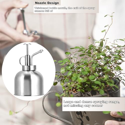 HERCHR Water Mister 300ml, Indoor Sproeier Fles Decoratieve Plant Mister roestvrij staal Plant Flower gieter met Top Pomp voor Lucht planten, Orchideeën, kamerplanten - Afbeelding 3