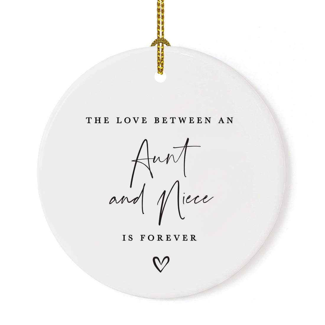Andaz Press Round Ceramic Porcelain Christmas Tree Ornament Keepsake Collectible Aunt Auntie Gift, The Love Between an Aunt and Niece is Forever, Antique Handdrawn, 1-Pack