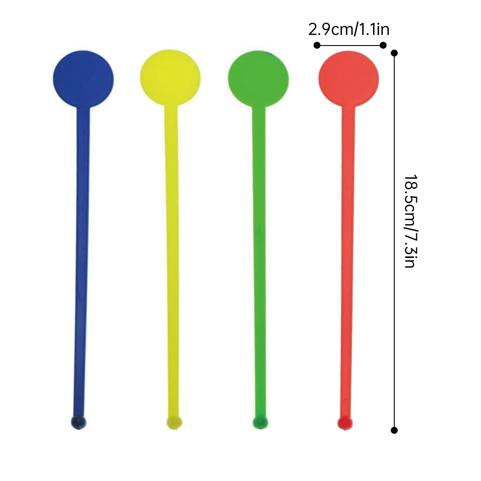 80 Pcs Plastic Round-Tip Colorful Transparent Stir Sticks - Cocktail, Coffee, Boba Tea, Juice Beverage Mixing Tools, 7.25 Inch Durable Drink Stirrers for Bartending & Home Use