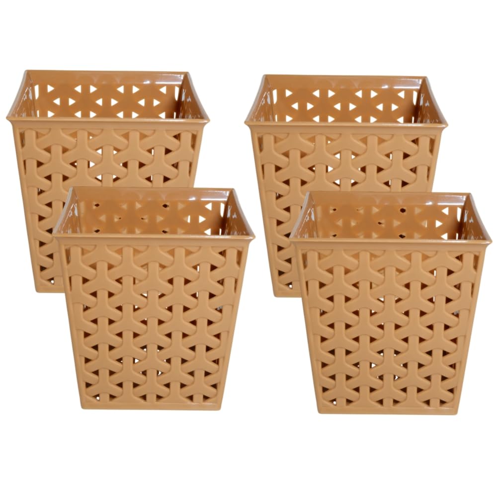 Linea Square Plastic Multipurpose Organizer For Kitchen, Bathroom, Salon, Office|Stationery,Cutlery,Pen,Makeup Brushes Holder|Hanging Toothbrush Stand |Pack Of 4 | CAMEL