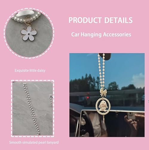 Miniatura 4 de Accesorios colgantes de conejo para espejo de automóvil, bonitos dijes para espejo retrovisor, conejo, perla, accesorios interiores de automóvil,