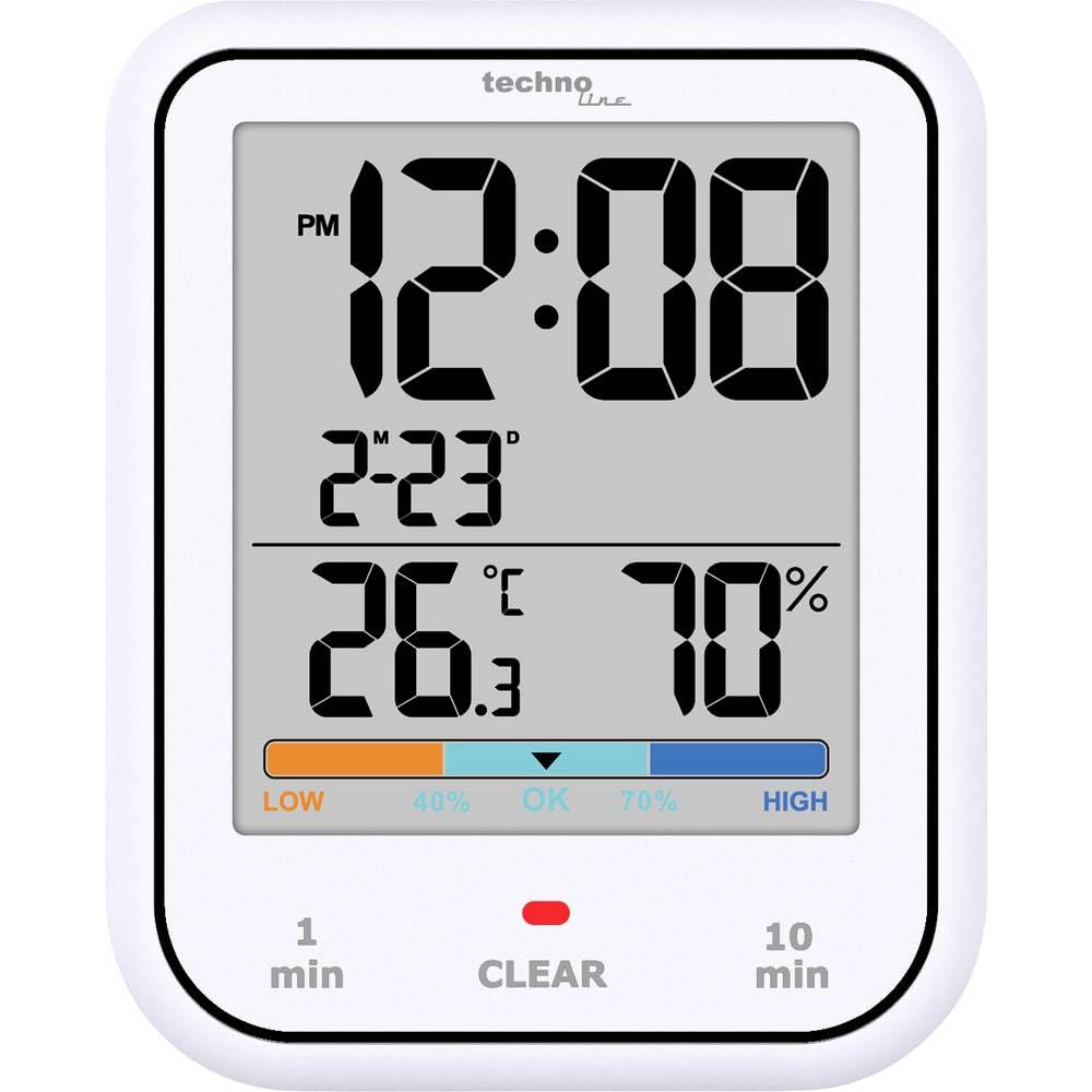 Technoline WT380 Digital Bathroom Clock with Hygrometer and Thermometer, Waterproof, Shower Timer, Countdown Function, Large LCD Display, with Date Display, White
