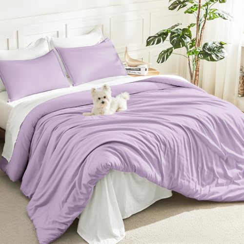 Image of Litanika Lavender Purple Comforter Full Size, 3 Pieces Lightweight Solid Bedding Comforter Set, All Season Fluffy Bed Set (79x90In Comforter & 2 Pillowcases)