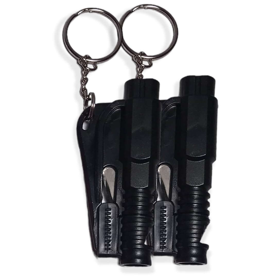 Glass Breaker 3-in-1 Car Window Breaker Seatbelt Cutter Car Escape Tool Car Safety Hammer Car Safety Rescue Tool Seatbelt Slicer Car Tool Glass Breaker Emergency Car Window Breaker Whistle (Black, 2)