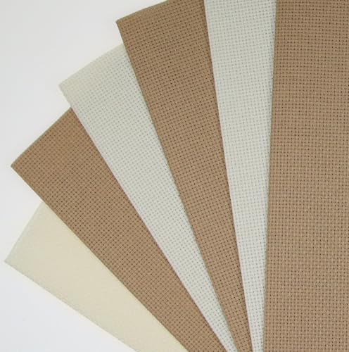 Image of KCS 6 pc of 12 inch x 18 inch(30cmx45cm) 14CT Counted Cotton Aida Cloth Cross Stitch Fabric (Cream+Khaki)