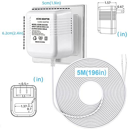 Uause Doorbell Transformer 24V Adapter,C Wire Adapter Thermostat, 16.4Ft(196") Long Power Supply, Compatible With Ring, Nest Hello, Wyze And Eufy Wired Video Doorbells #TOP3