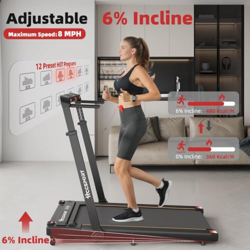 Image of Hccsport Treadmill with Incline, 3 in 1 Under Desk Treadmill Walking Pad with Removable Desk Workstation 3.5HP Foldable Compact Walking Treadmills for Home Small Office with Wristband Remote Control