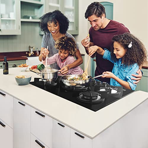 Gas Cooktop 30 Inches 5 Burners In Tempered Glass, Built In Gas Stove Gas Hob Stovetop With Cast Iron Grates, Lpg/Ng Convertible And Easy To Clean #TOP1
