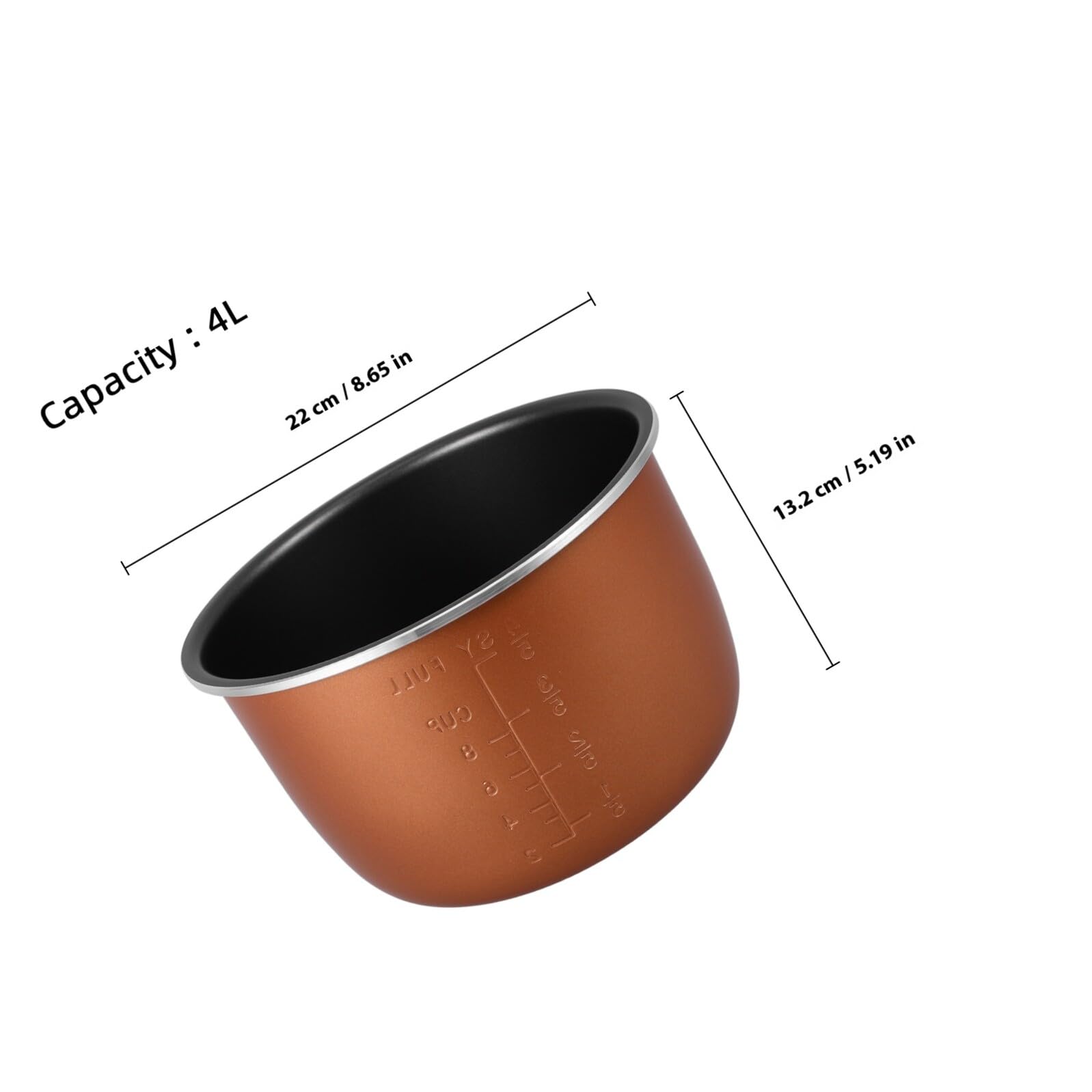 Olla Interior de Presión Eléctrica de 4L Revestimiento Antiadherente Grueso Aleación de Aluminio Ligera Accesorio para Olla Arrocera Portátil Cubeta de Repuesto para Cocina