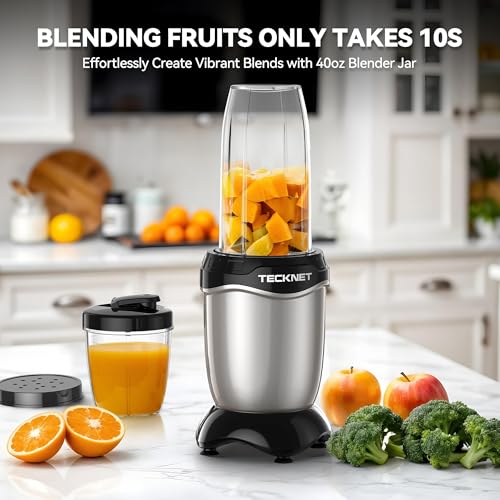 TECKNET Personal Blender Smoothie Maker Powerful 600W - 25,000 RPM Extractor Blends Fruits, Vegetables, Nuts, Ice for Smoothies & Juices, with 1 Portable Cups 500ml, 1 Grinding Cup 150ml - Image 2