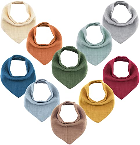 Image of Meerdif Muslin Baby Bibs 10 Pack Baby Bandana Drool Bibs for Unisex Boys Girls, 100% Cotton 10 Solid Colors Set