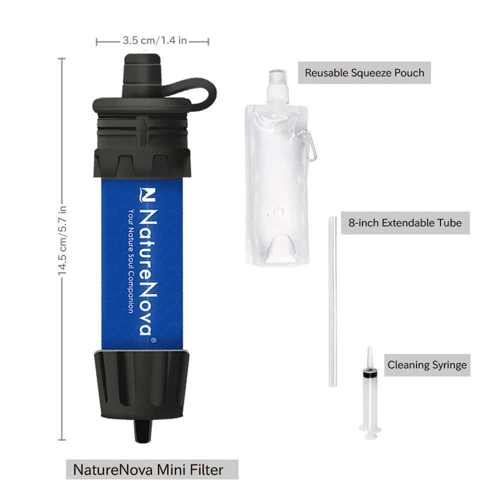 Mini filtr wody NatureNova przenośny awaryjny system filtracji wody turystyka kemping słomka sprzęt survivalowy gotowość awaryjna (niebieski, 4 sztuki)