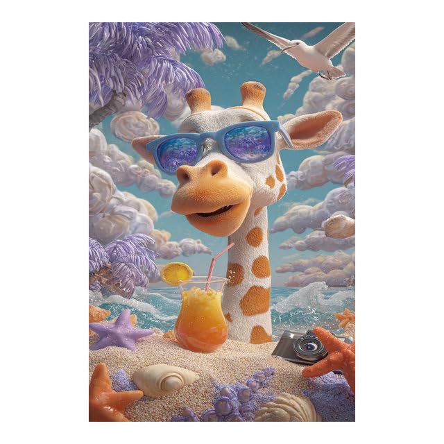 Image girafe plage orange pour décorer un grand mur vide sans surcharger la pièce