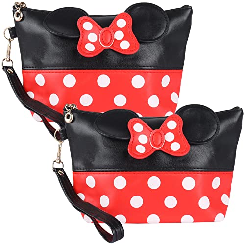 2pcs Mouse Ears Style Polka Dot Kosmetiktasche, Cartoon Bow Kosmetiktasche Cute Mouse Polka Dots Damen Schminktasche, Mini Handtasche für Handtasche Make-up Tasche, Schlüssel, Kopfhörer, Lippenstift