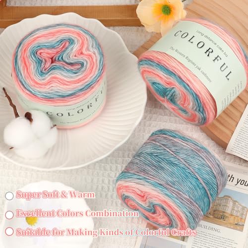 Image of Aeelike Gradient Yarn for Crocheting, 6 Skeins Cake Yarns Fairyland Yarn 100g (3.52 oz) 245m (267 Yards) # 3 Light Weight - Super Soft Ombre Yarns for Making Colorful Crafts, Blue Pink Gradient