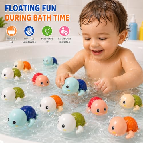 Image of PLUSPOINT Bath Toys for Toddlers | 4 Pack Swimming Turtle Bath Toys | Wind Up Floating Water Toys for Babies & Kids | Bathtub, Pool & Water Play Toys for Boys & Girls 1+ Years