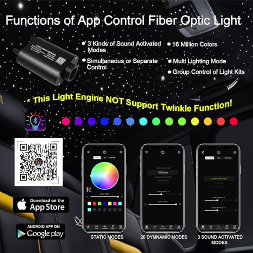Image of AKEPO 16W Bluetooth APP Control Fiber Optic Light Source, RGBW lamp Beads + Music Activated + 28-Key Remote Control for Car Headliner Stars Home