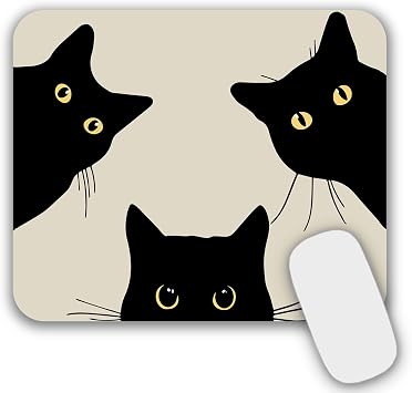 Mouse Pad, Gaming Mouse Pad, Non-Slip Rubber Base Mouse Mat with Designs for Laptop, Computer & Office, 9.5 x 7.9 x 0.12 inches Black cat face