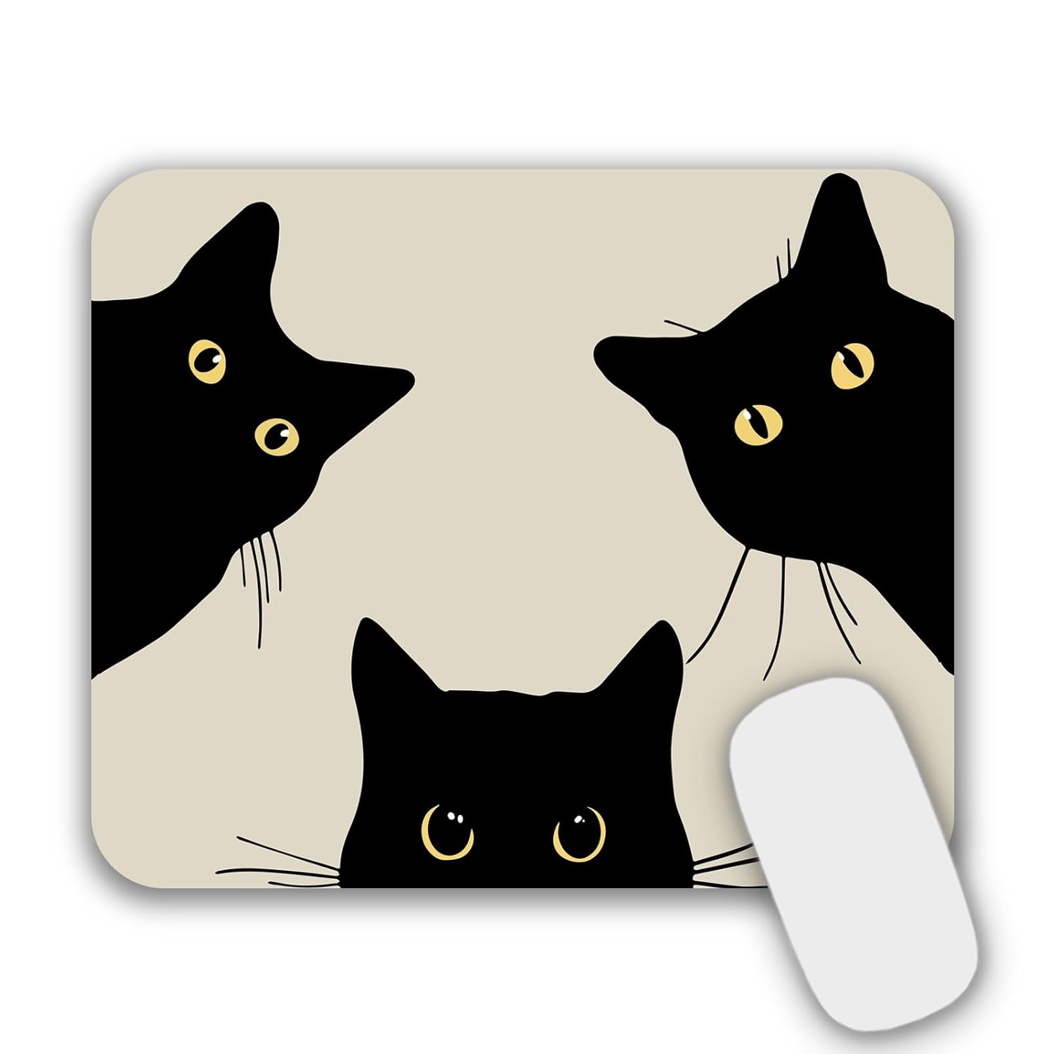 Mouse Pad, Gaming Mouse Pad, Non-Slip Rubber Base Mouse Mat with Designs for Laptop, Computer & Office, 9.5 x 7.9 x 0.12 inches (Black cat face)