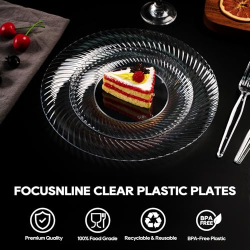 FOCUSLINE 7 Inch Clear Plastic Plates, 100 Count Disposable Heavy Duty Salad Dessert Plates, Premium Hard Plastic for Weddings, Parties & Events by FOCUSLINE - Image 6
