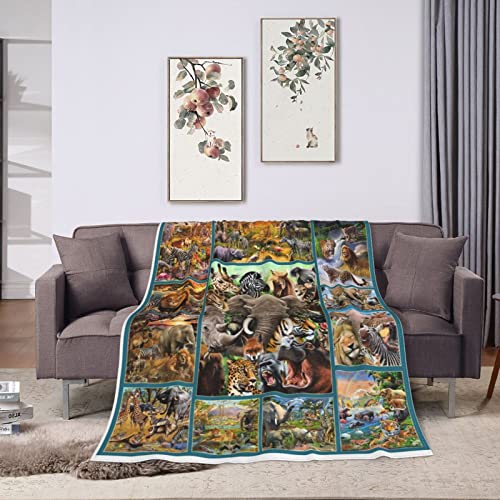 African Animals Blanket, Elephant Throw Blankets, Super Soft Lightweight Plush Flannel Throws For Men Women Boys Girls Kids 60"X50" #TOP7
