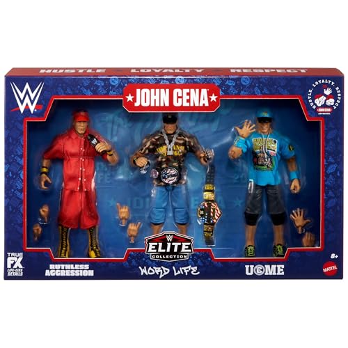 WWE Colección Elite John Cena, Paquete de 3, Conjunto Coleccionable de Figuras de acción de 6 Pulgadas con articulación