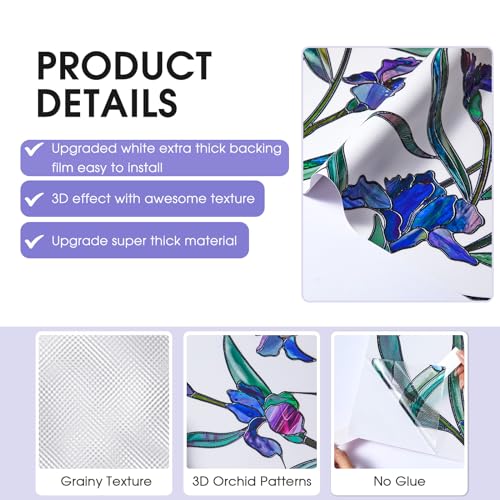 Image of SUNBABY Stained Glass Window Film:288,3D Decorative Window Privacy Film,Window Decals,Non-Adhesive Heat Control Anti UV Vinyl Static Clings,23.6 x 78.7 Inches