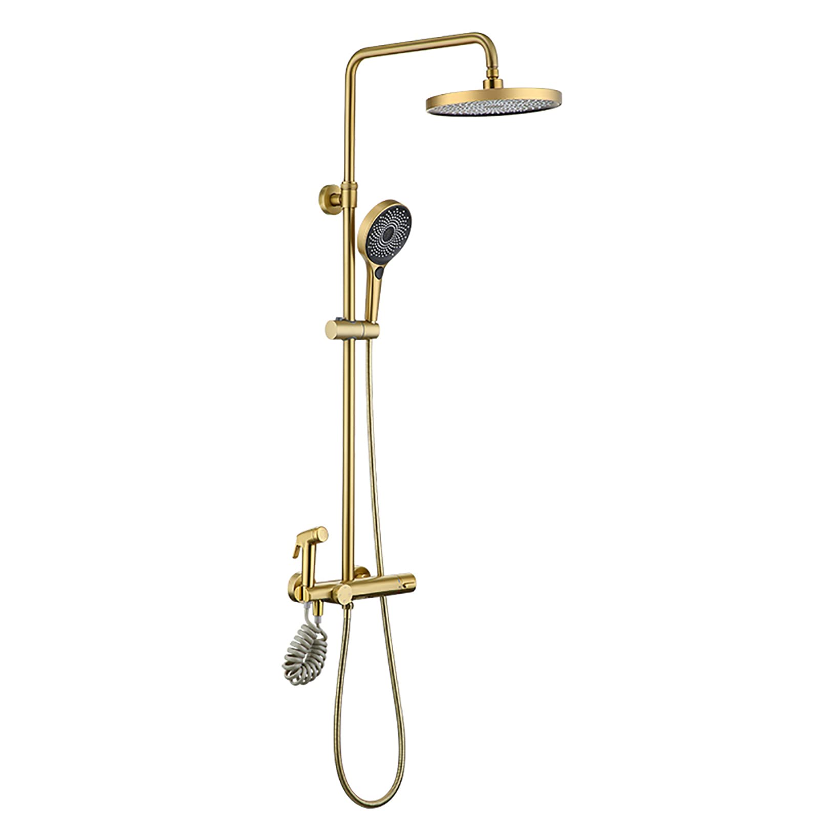 CWCQGH Rain Shower with 10 Inch Shower Head, Thermostatic Shower Faucet Set Wall Mounted Brass Shower Combo Set with Waterfall Tub Spout, 3 Modes Handheld Shower, Bidet Sprayer,Brushed Gold
