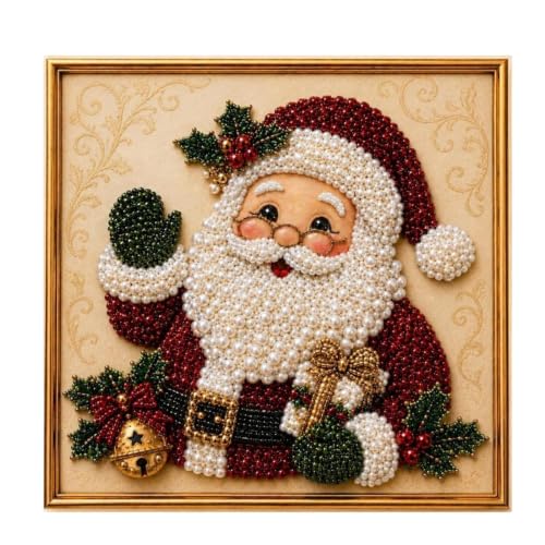 Juego de manualidades de piedras preciosas con cuentas de Papá Noel y marco de Navidad