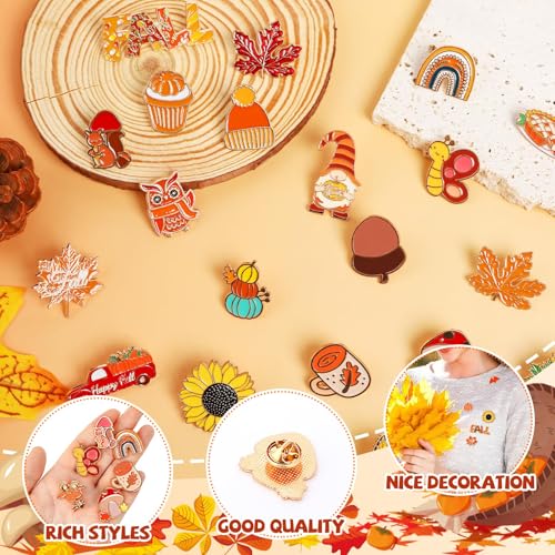 Image of SANNIX 60Pcs Fall Pins, Autumn Enamel Pins Bulk Thanksgiving Lapel Pins Pumpkin Turkey Maple Leaf Brooch Pins for Clothes Bags Hats Accessories, 30 Styles