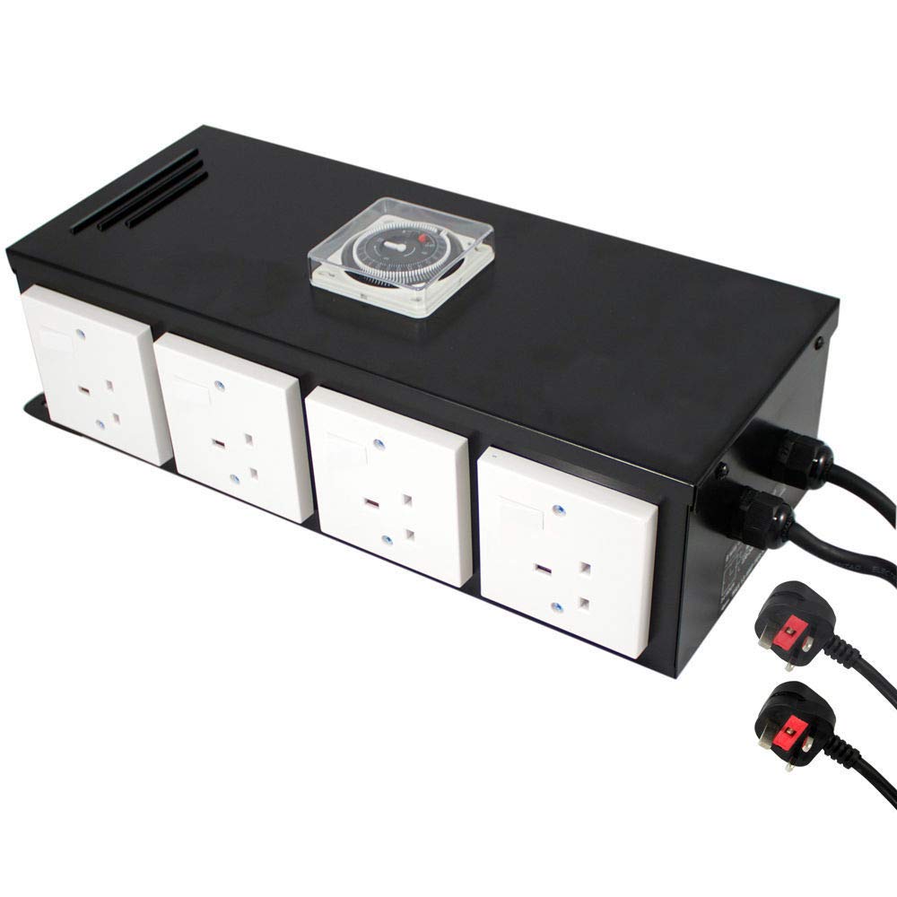 Gardeners Corner Black Hydroponics 8 Way Contactor Box Timer Relay Grow Light Timer Box 8 X 600W