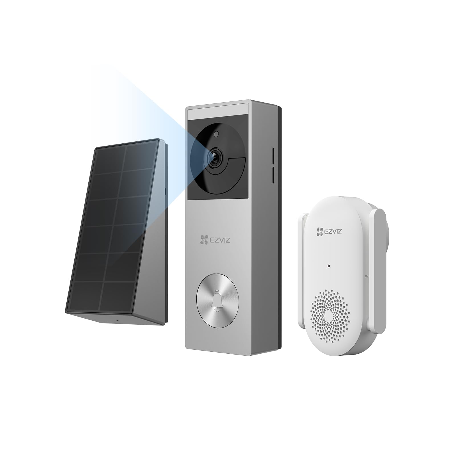 EZVIZ CP3 Pro Akku Video-Türklingel mit Chime CH1, Kabellose Klingel mit Kamera, Personenerkennung, 2K & Farb-Nachtsicht, Zwei-Wege-Audio, 8GB eMMC-Speicher, Video Doorbell mit Solarpanel + Chime Kit