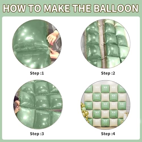Image of Matte Mint Green and Beige Double Sided Square Foil Balloons Wall,19 Inches Chrome Foil Balloons Tunnel Arch Kit for Bachelorette,Anniversary,Wedding,Birthday Party Background Decoration
