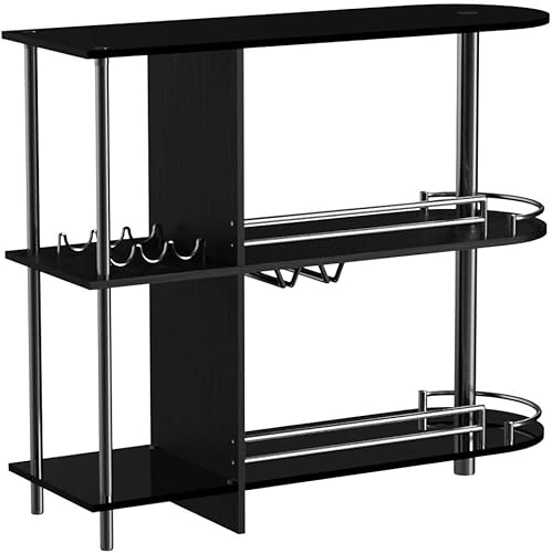 Miniatura 7 de Kings Brand Furniture Mesa de bar con dos estantes de vidrio templado color negro