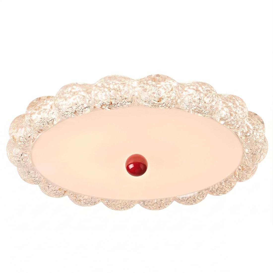 IvyLoutish Modern French Minimalist Cream Style Ceiling Light, Iron with Gold Leaf Resin Flower Scalloped Frame, Plafond, Flush Mount Fixture, Lamp, Luminaire Suitable for Bedroom, Study, Home