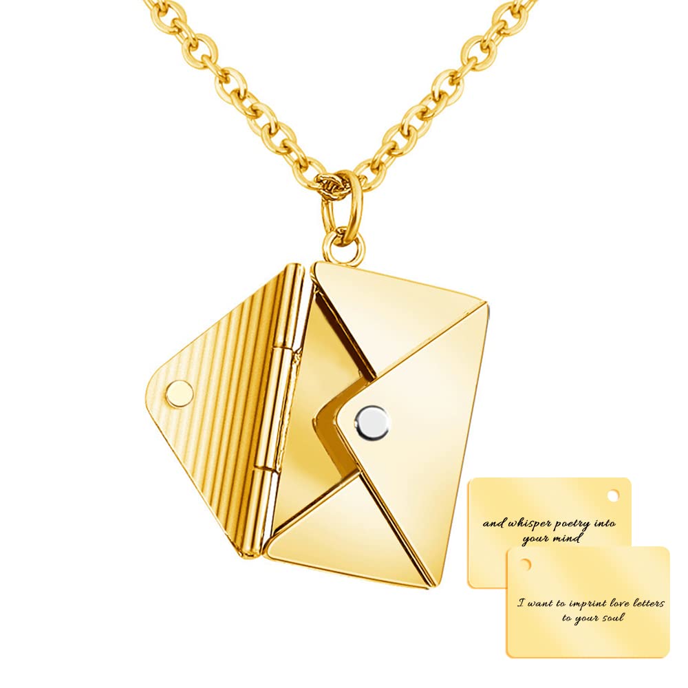 AGISLONEPersonalized Envelope Locket Necklace for Women Customized Message Name Date Phrase Love Letter Necklace for Wife Mom Girlfriend BFF Couples