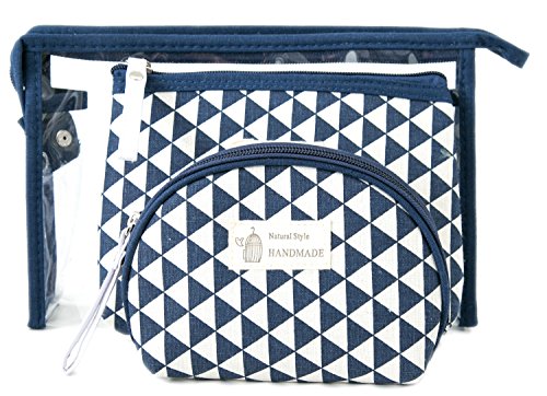 Zhoma 3 Piece Cosmetic Bag Set - Makeup Bags And Travel Case - Blue