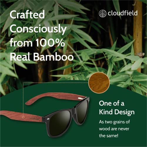 Image of cloudfield Wood Sunglasses Men & Women, 100% UVA & UVB Protection | 9-Layer Polarized Lenses, Bamboo Frame, Bamboo Case, Pouch & Cleaning Cloth Included, Lightweight, Eco-Friendly Design