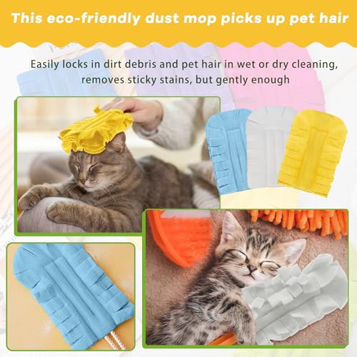Image of Zubebe 12 Pcs Reusable Duster Refills Fleece,Blue, White, Yellow | Soft Polyester Fiber Flat Duster Refill Multi Surface Washable Cleaning Pad Tools for Home, Blinds, Car, Pet, Furniture, Fans