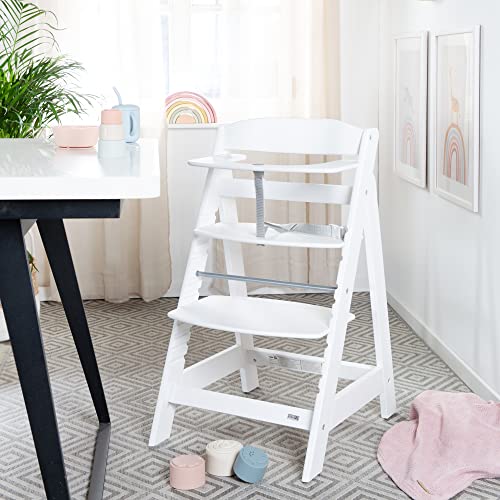roba Babyhochstuhl Sit Up Flex - Mitwachsender Hochstuhl aus Holz - Verstellbarer Kinderhochstuhl mit Schrittgurt - ab 6 Monaten bis 70 kg - Weiß