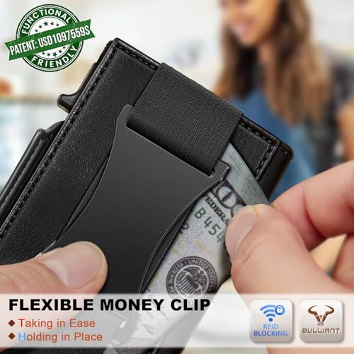 Image of BULLIANT Men Slim Leather Wallet Metal Case Money Clip-Magnetic Closure