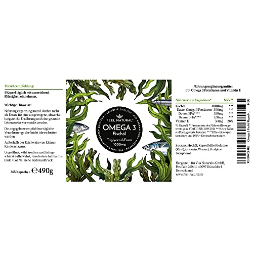 ایگرد | قیمت و خرید Omega 3 Fischöl Kapseln - 365 Kapseln im Jahresvorrat -  Hochwertig: 1000mg Fischöl je Kapsel und den Omega 3 Fettsäuren EPA und DHA  – aus nachhaltigem Fischfang, ohne unerwünschte Zusätze
