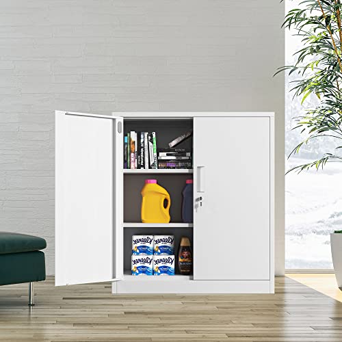 Jinkur Metal Storage Cabinet With Locking Doors And 2 Adjustable Shelves, Small Lockable Steel Storage Cabinets For Home Office Garage Kitchen Pantry (White) #TOP6
