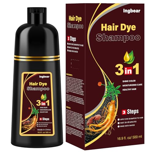 Haarfärbeshampoo Dunkelbraun für graue Haare, Hair Dye Shampoo 3 in 1 für Männer und Frauen, Schnelle Haarfarbe mit natürlichem Farbton, Shampoo zur Reinigung & Pflege, Langanhaltende Haarfarbe, 500ml