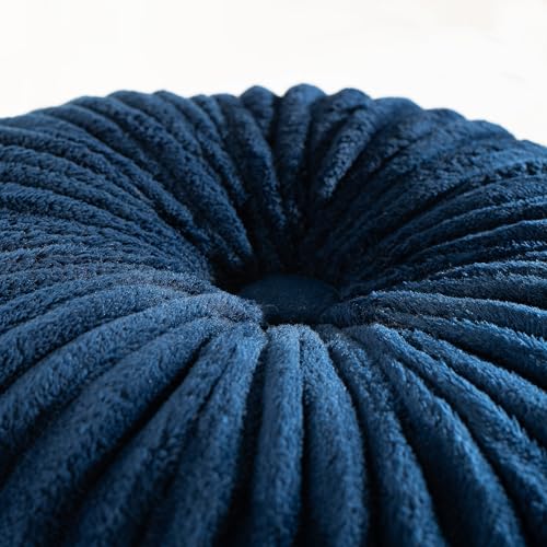 Image of HIG Decorative Round Throw Pillows for Bed Couch -Set of 2 Handcraft Ruched Pumpkin Pillow, Soft and Durable Flannel Floor Pillow for Home Decor, Bed Living Room and Sofa (Navy,14.5 inchx14.5 inch)