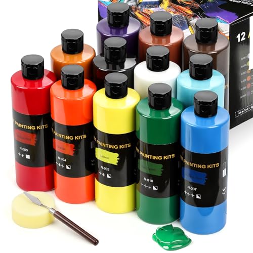 Color More Acrylfarben Set, 12 x 500 ml – wasserdichte, lichtbeständige & schnell trocknende...