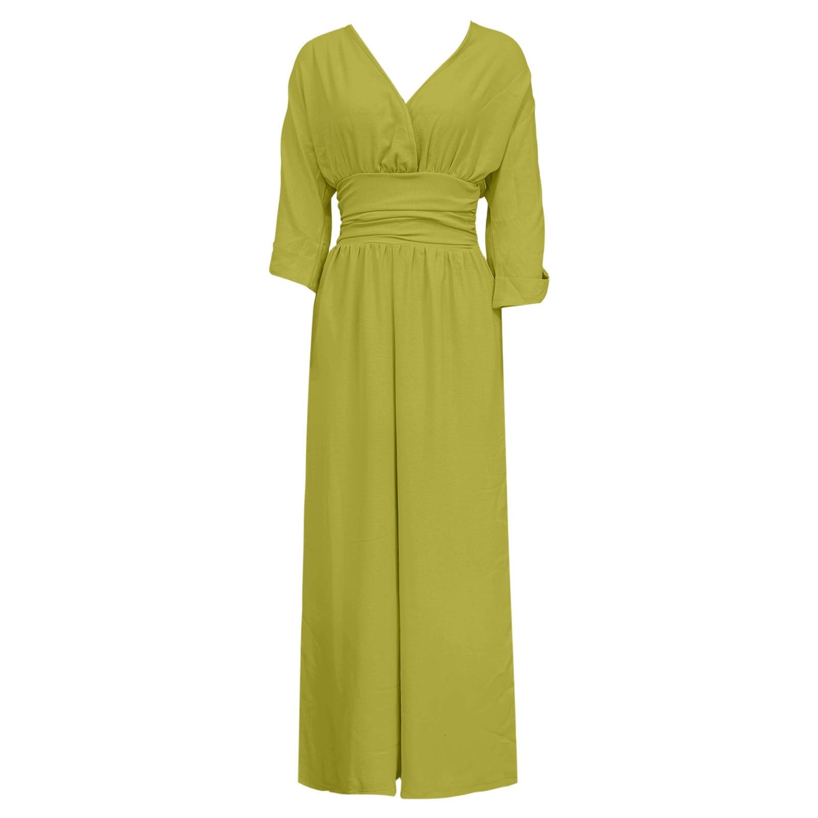 Lino Mono Mujer Elegante Media Manga Cuello en V Color Liso Moda Mujer Mono Casual Calle Glamour Monos Cintura Entallada con Bolsillo Ligera Cómodos para Fiesta Bodas Trabajo Oficina