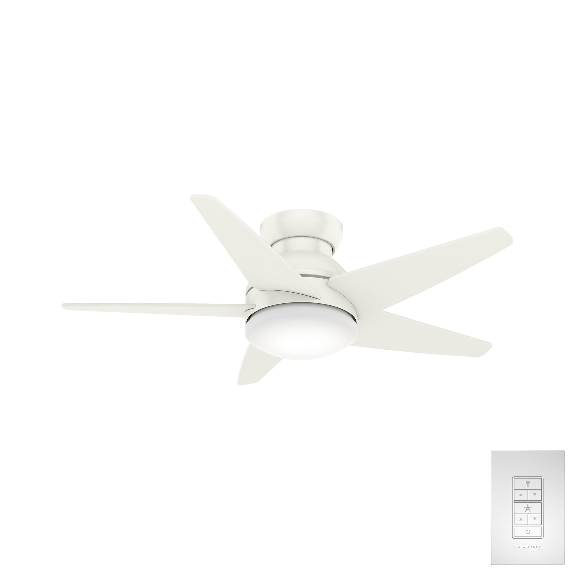 Casablanca 44 inch Indoor Ceiling Fan with LED Light - Low Profile White Ceiling Fan for Bedroom, Living Room, or Kitchen, Wall Control, 5 Blades, Includes Bulb - Isotope 59350, Fresh White