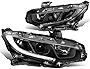 DNA Motoring HL-OH-HC16-BK-CL1 Black Housing Projector Headlights With LED DRL Bar Replacement For 16-18 Civic