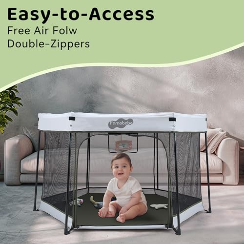 Pamo Babe Travel Playpen with Sun Protection Canopy - Play Yard for Babies and Toddlers - Baby Tent with Zipper Door - Thumbnail 4